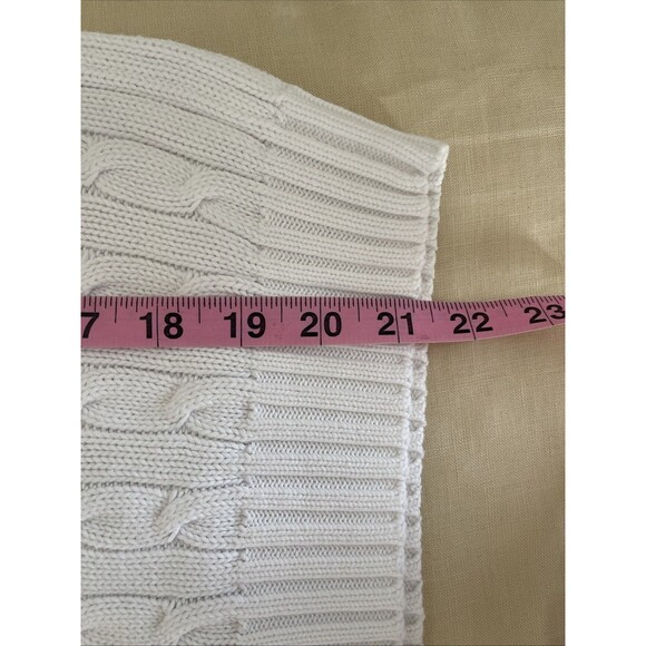 RALPH LAUREN SPORT WOMEN CABLE KNIT SWEATER V NECK COTTON White M - Picture 6 of 10